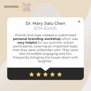 Dr. Mary Jialu Chen from ETH Zürich commending The Science Talk’s personal branding workshop for summer school participants, highlighting science communication, engagement, and humor in academia.